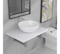 WRJENFSC Ensemble de 2 meubles de salle de bain en bois avec lavabo en céramique, blanc, 60 x 40 x 16,3 cm, étagère murale moderne, lavabo pour petite salle de bain, WC d'invités