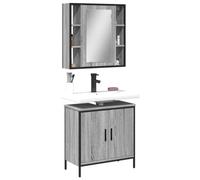 WRJENFSC Ensemble de 2 meubles de salle de bain - Gris Sonoma - 60 x 30 x 60 cm - Matériau à base du bois et verre - Armoire murale - Meuble sous-lavabo moderne et robuste pour petites salles de bain