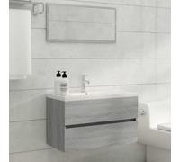 WRJENFSC Ensemble de 2 meubles de salle de bain gris Sonoma 80 x 38,5 x 45 cm Matériau bois Montage mural Peu encombrant Avec miroir Design moderne pour petites salles de bains et WC d'invités
