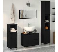 WRJENFSC Ensemble de 3 armoires de salle de bain - Chêne noir - 30 x 30 x 190 cm de haut - Armoire haute avec lavabo et petit buffet pour salle de bain moderne et WC d'invités