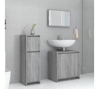 WRJENFSC Ensemble de 3 armoires de salle de bain - Gris - Bois Sonoma - 60 x 45 cm - Miroir - Meuble sous-vasque - Armoire à pharmacie - Design moderne peu encombrant - Pour petites salles de bains et