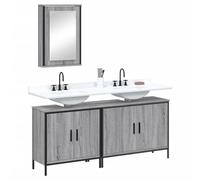 WRJENFSC Ensemble de 3 meubles de salle de bain en bois Sonoma gris 42 x 12 x 60 cm, armoire à miroir et 2 armoires de lavabo, design moderne peu encombrant pour petites salles de bains