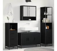 WRJENFSC Ensemble de 3 meubles de salle de bain - En chêne noir - 35 x 37,5 x 166 cm - Avec armoire à miroir - Meuble haut - Design moderne et peu encombrant - Pour petites salles de bain
