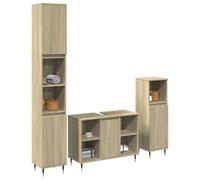 WRJENFSC Ensemble de 3 meubles de salle de bain en chêne Sonoma 80 x 33 x 60 cm, pieds en fer, buffet et armoire haute, matériau en bois durable, design moderne pour salle de bain, toilettes d'invités