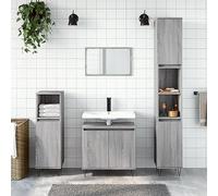 WRJENFSC Ensemble de 3 meubles de salle de bain gris Sonoma en bois 58 x 33 x 60 cm, armoire de rangement et pieds en métal, design moderne, pour salle de bain, WC, cuisine, couloir