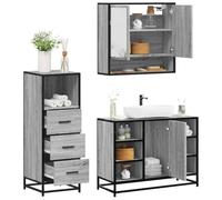 WRJENFSC Ensemble de 3 meubles de salle de bain gris Sonoma en bois avec armoire à miroir 65 x 20 x 60 cm et cadre en métal, commode de salle de bain moderne avec beaucoup d'espace de rangement pour