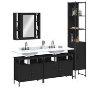 WRJENFSC Ensemble de 4 meubles de salle de bain en bois noir - 60 x 16 x 60 cm - Armoire haute avec miroir - Meuble bas - Design moderne avec espace de rangement pour petites salles de bains et