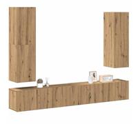 WRJENFSC Ensemble de 4 meubles TV muraux en bois de chêne artisanal, meuble TV robuste avec grand espace de rangement pour votre salon