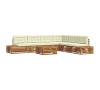 WRJENFSC Ensemble de meubles de jardin 7 pièces en bois d'acacia, ensemble de canapé d'extérieur avec coussin crème, salon modulaire pour terrasse et jardin, ensemble en bois massif avec table et