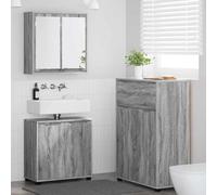 WRJENFSC Ensemble de meubles de salle de bain 3 pièces - Armoire miroir - Meuble bas - Meuble haut - Gris Sonoma - 60 x 20 x 60 cm - En matériau dérivé du bois - Design moderne et peu encombrant