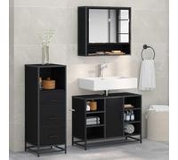 WRJENFSC Ensemble de meubles de salle de bain 3 pièces - Chêne noir - 80 x 33 x 60 cm - Matériau du bois avec miroir - Meuble de rangement - Kit complet moderne pour petites salles de bain et WC