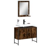 WRJENFSC Ensemble de meubles de salle de bain - Chêne fumé - 80 x 33 x 60 cm - Meuble sous-vasque avec miroir en bois et acier - Petit meuble compact pour toilettes d'invités et petites salles de bain