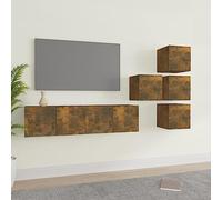 WRJENFSC Ensemble de meubles TV en bois de chêne fumé - 2 x 60 cm et 4 x 30,5 cm - Montage mural - Meuble TV avec espace de rangement pour salon