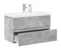 WRJENFSC Ensemble de salle de bain 2 pièces, gris béton, 80 x 38,5 x 45 cm, panneau de fibres de bois + lavabo en céramique, design moderne, montage mural, pour salle de bain, invités, WC, petit et