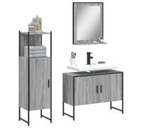WRJENFSC Ensemble de salle de bain 3 pièces gris Sonoma : meuble de lavabo 80 x 33 x 60 cm, armoire suspendue 33 x 33 x 120 cm, miroir 50 x 60 cm, bois et acier, peu encombrant