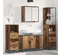 WRJENFSC Ensemble de salle de bain 4 pièces 90 x 33 x 60 cm - Design bois recy rmoire à miroir, meuble sous-lavabo, armoire haute, armoire basse pour petites salles de bain