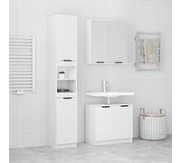 WRJENFSC Ensemble Meuble Salle de Bain 3 pcs Blanc Bois d ingénierie 64,5x33,5x59 cm avec Miroir Design épuré Rangement Complet pour Salle d Eau et WC