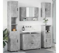 WRJENFSC Ensemble Meuble Salle de Bain 5 pcs Bois ingénierie Gris béton 30x35x192 cm avec Vasque Miroir Rangement Mural Fixations Petites salles