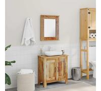 WRJENFSC Ensemble Meuble Salle de Bain Bois manguier Massif 60x30x60 cm avec Miroir 45x55 Style Vintage, Rangement 2 étagères, prêt pour Vasque, Robuste et Unique pour intérieur Maison