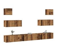 WRJENFSC Ensemble meuble TV mural aspect bois vieilli pour salon avec espace de rangement inclus 1 x 100 cm, 4 x 80 cm, 2 x 30 cm