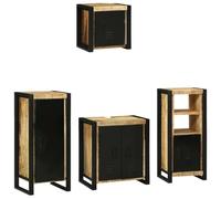 WRJENFSC Ensemble mobilier Salle de Bain Industriel 4 pcs Marron 40x35x90 cm en Bois Massif et métal, Meuble lavabo Vasque avec étagère, Style loft pour Petits espaces
