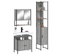 WRJENFSC Ensemble Salle de Bain 3 pcs Gris 60 cm, Bois ingénierie, Miroir, Rangement sous Vasque, Colonne Haute, Livraison prêt à Assembler