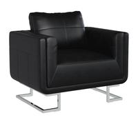 WRJENFSC Fauteuil cube noir en mélange de 19 % cuir véritable avec pieds chromés - 85,5 x 63 x 74 cm - Design moderne - Structure en bois robuste - Fauteuil de salon confortable pour salon, chambre à