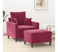 WRJENFSC Fauteuil Rouge Bordeaux 78 x 77 x 80 cm Velours avec Repose-Pied 60 cm, Structure Plywood Métal, Salon Lecture TV, Design Moderne Compact pour Living Room Bedroom Bureau