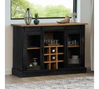 WRJENFSC Halden Buffet noir 112 x 40 x 80 cm en pin massif, 2 portes coulissantes, 9 porte-bouteilles de vin, meuble bas peu encombrant pour salon, couloir, cuisine ou chambre à coucher