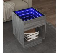 WRJENFSC Infinity Table basse LED en bois et verre pour salon et chambre à coucher Gris Sonoma 40 x 40 x 50 cm Avec éclairage RVB