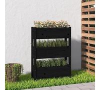 WRJENFSC Jardinière Haute surélevée en Bois de pin Massif Noir 77 x 25 x 104,5 cm bac Potager extérieur Balcon avec 3 Grands Compartiments pour Plantes légumes aromatiques