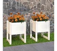 WRJENFSC Jardinière surélevée 2 pcs Blanc 40x40x52,5 cm Bois de pin Massif Cadre Robuste pour Potager Balcon Patio terrasse Jardin