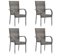 WRJENFSC Lot 4 chaises de Jardin empilables Gris 55x54x95 cm en résine tressée et Acier époxy économise l’Espace pour terrasse Balcon Camping