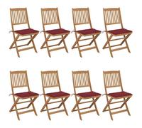 WRJENFSC Lot 8 chaises Pliantes en Acacia Massif 48,5x57x91 cm avec Coussins Bordeaux 100% Polyester Pliables et Robustes pour Jardin Balcon terrasse Camping