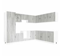 WRJENFSC Lot de 14 armoires de cuisine Porto - Gris Sonoma - Bloc de cuisine robuste en bois - Système d'armoire modulaire avec beaucoup d'espace de rangement pour la cuisine