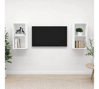 WRJENFSC Lot de 2 armoires murales en bois blanc - Design moderne - Espace de rangement pour le salon