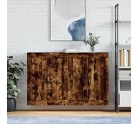 WRJENFSC Lot de 2 armoires murales en chêne fumé 69,5 x 34 x 90 cm - En bois massif et fer - Buffet moderne avec espace de rangement et look industriel - Peu encombrante - Pour salon, cuisine, couloir