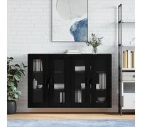 WRJENFSC Lot de 2 armoires suspendues - Noir - 69,5 x 34 x 90 cm - En matériau dérivé du bois avec porte en verre - Buffet moderne pour salon, couloir et chambre à coucher