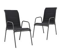 WRJENFSC Lot de 2 chaises de jardin empilables - Noir - 51 x 66 x 88 cm - Acier et textilène - Résistant aux intempéries - Pour balcon, terrasse, jardin, salle à manger, extérieur