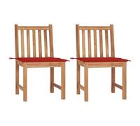 WRJENFSC Lot de 2 chaises de Jardin en Teck Massif 50x53x90 cm avec Coussin Rouge, Fauteuil Exterieur Robuste et Confortable pour terrasse Balcon Patio et Bain de Soleil