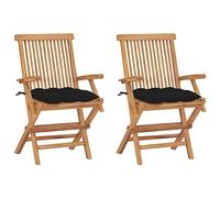 WRJENFSC Lot de 2 Chaises de Jardin Pliantes en Teck Massif 55x60x89 cm avec Coussins rembourrés Noirs Fauteuil extérieur Moderne et Robuste pour terrasse Balcon Jardin