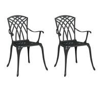 WRJENFSC Lot de 2 chaises de jardin vintage en aluminium - Noir - 53 x 51 x 88,5 cm - Pour terrasse, balcon ou camping - Empilables et légères - Pour salon d'extérieur