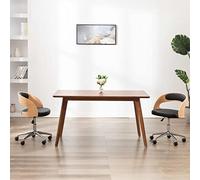 WRJENFSC Lot de 2 Chaises de Salle à Manger Pivotantes en Bois Courbé et Similicuir Noir 48x53x66,5-74,5 cm Réglable en Hauteur roulettes Silencieuses Design Moderne pour Cuisine Salon Bureau