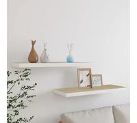 WRJENFSC Lot de 2 étagères flottantes - Aspect chêne - Blanc - 80 x 23,5 x 3,8 cm - En métal MDF - Montage invisible - Pour décoration murale, livres, plantes