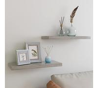 WRJENFSC Lot de 2 étagères flottantes, gris béton, 60 x 23,5 x 3,8 cm, cadre en métal MDF nid d'abeille, système de montage invisible pour étagère murale, bibliothèque, décoration de salon, salle de