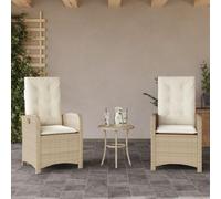 WRJENFSC Lot de 2 fauteuils de Jardin inclinables en résine tressée Beige, Dossier réglable 5 Positions, Cadre Acier, Coussin épais 4 cm, 57x58,5x93 cm, 110 kg, pour terrasse Balcon Camping