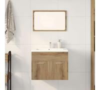 WRJENFSC Lot de 2 meubles de salle de bain - Chêne artisanal - 60 x 38,5 x 46 cm - En bois - Avec miroir mural - 60 x 37 cm - Peu encombrant - Pour petits WC d'invités et salle de bain moderne