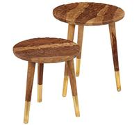 WRJENFSC Lot de 2 tables basses - En bois massif avec sculptures - Table d'appoint - Table de chevet - 40 x 40 x 45 cm et 35 x 35 x 37 cm - Design vintage pour salon