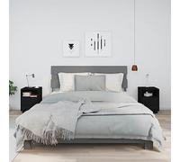 WRJENFSC Lot de 2 Tables de Chevet en pin Massif Noir 40x34x55 cm avec Porte réversible et poignée Cuir PU, Design Moderne, Surface Stable, for Chambre, Salon et Bureau