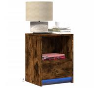 WRJENFSC Lot de 2 tables de chevet LED en bois fumé 38 x 34 x 50 cm avec éclairage RVB et tiroir, design moderne et construction robuste pour chambre à coucher, salon, couloir